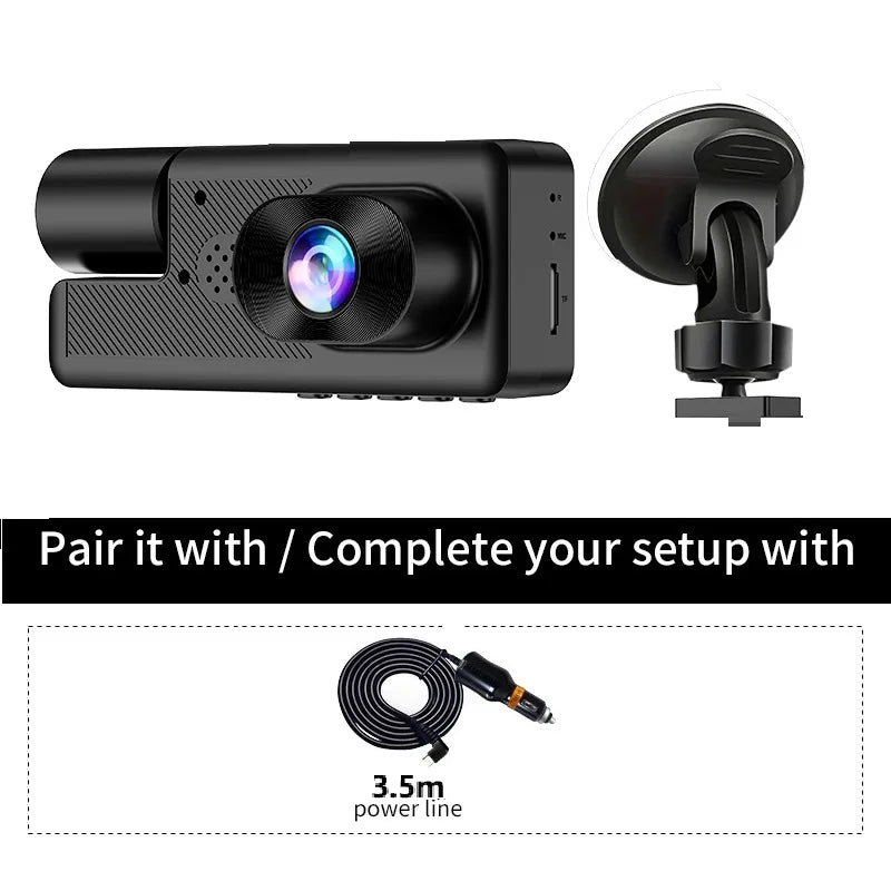 Dash Cam 5MP Car DVR Mini Camera Cars  Vehicle Recorder 3 Lenses Dashcam Video Front Rear Camera Night Vision Continuour Loop Vi