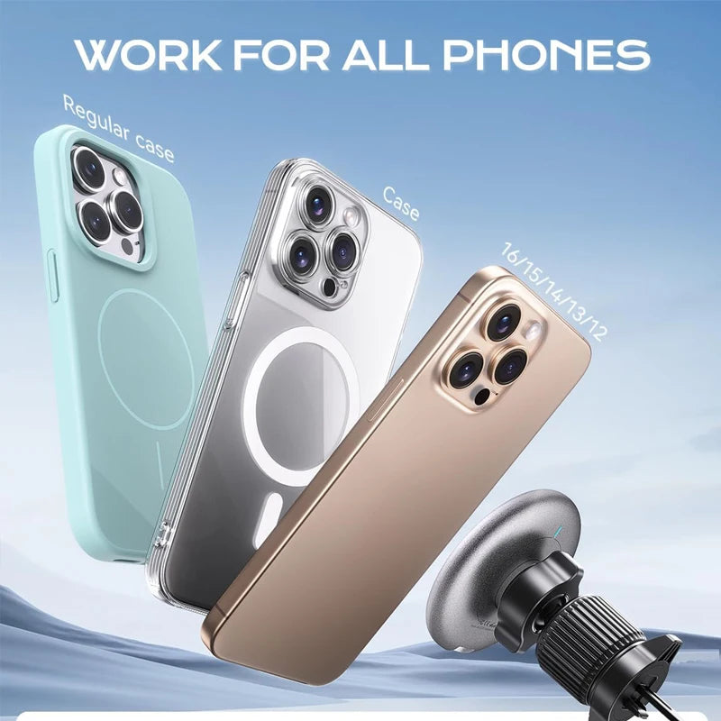 UYUXIO 15W Fast Charging Magnetic Wireless Car Charger Air Vent Car Mount Phone Holder for iPhone 17 16 15 14 13 Pro Max 12