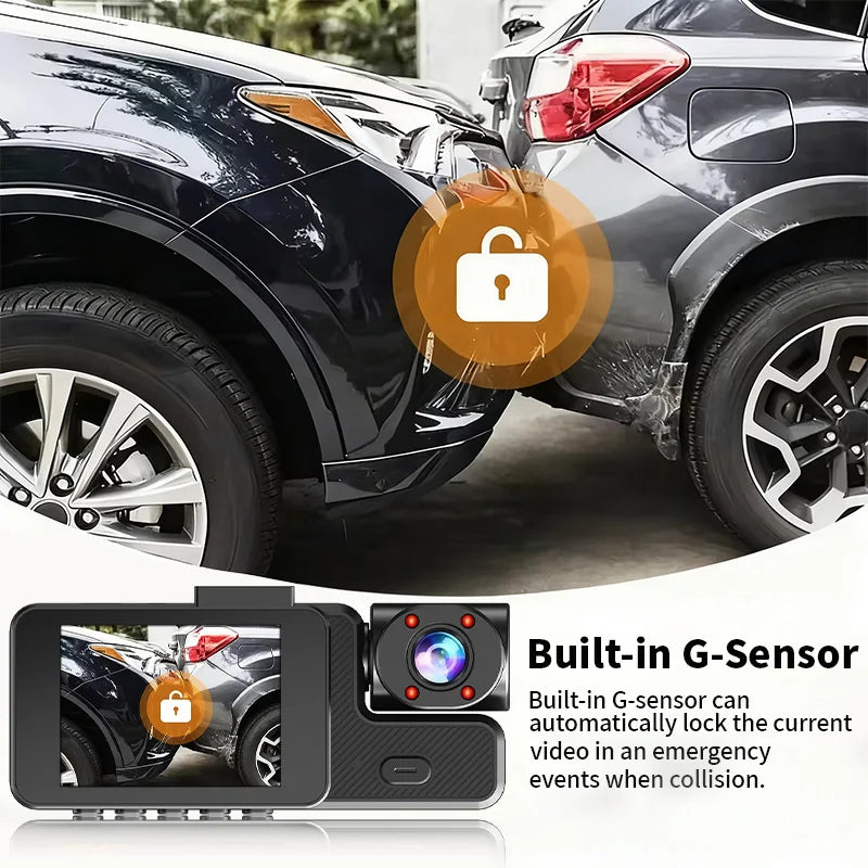 Dash Cam 5MP Car DVR Mini Camera Cars  Vehicle Recorder 3 Lenses Dashcam Video Front Rear Camera Night Vision Continuour Loop Vi