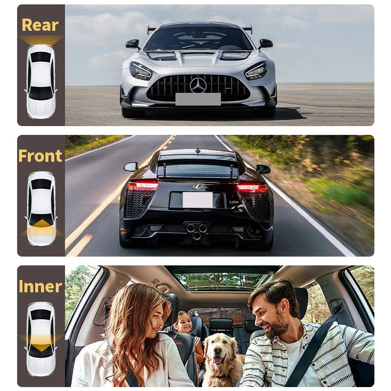 Dash Cam 5MP Car DVR Mini Camera Cars  Vehicle Recorder 3 Lenses Dashcam Video Front Rear Camera Night Vision Continuour Loop Vi