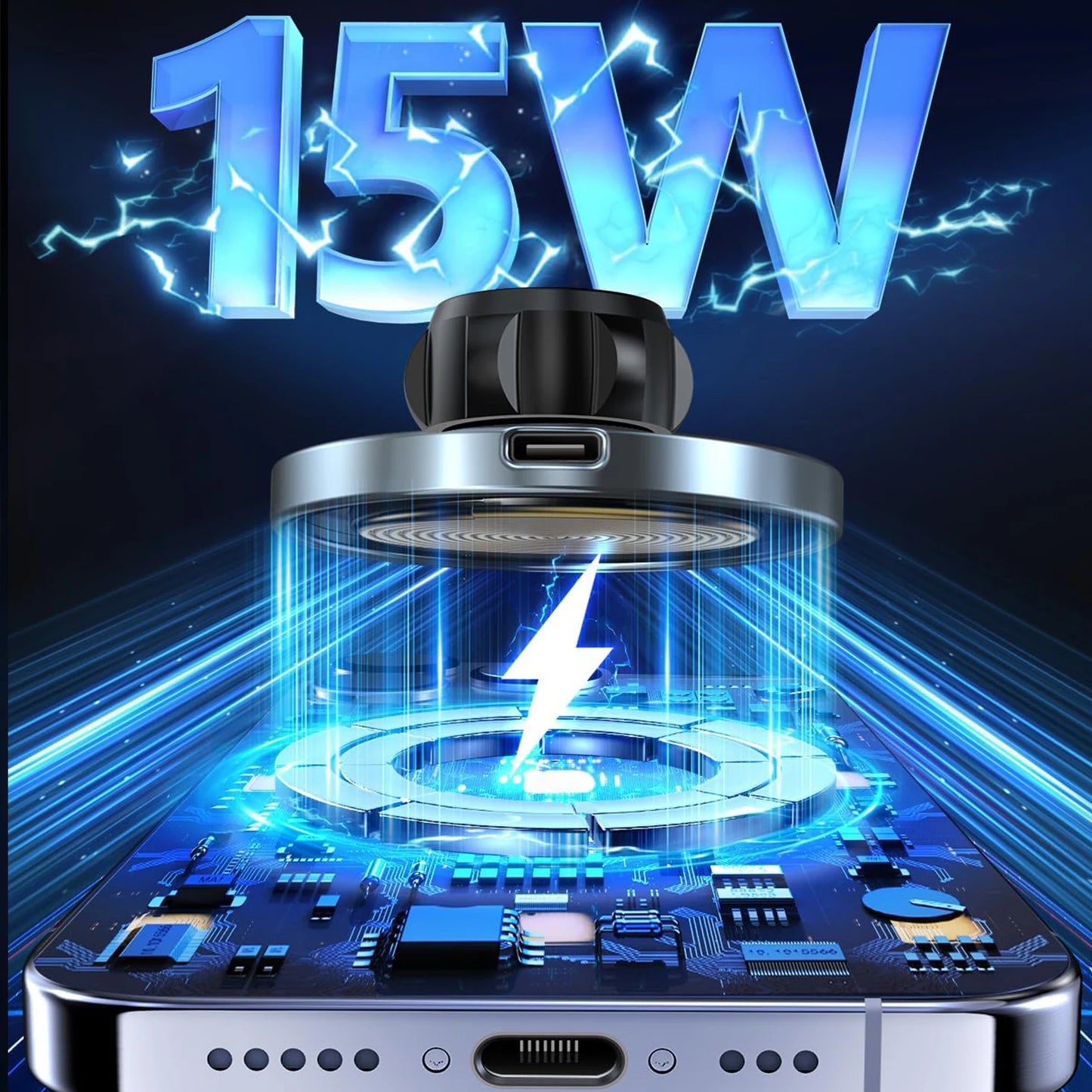 UYUXIO 15W Fast Charging Magnetic Wireless Car Charger Air Vent Car Mount Phone Holder for iPhone 17 16 15 14 13 Pro Max 12